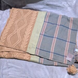 J. Jill Tan and Blue Striped Cable Knit Scarf